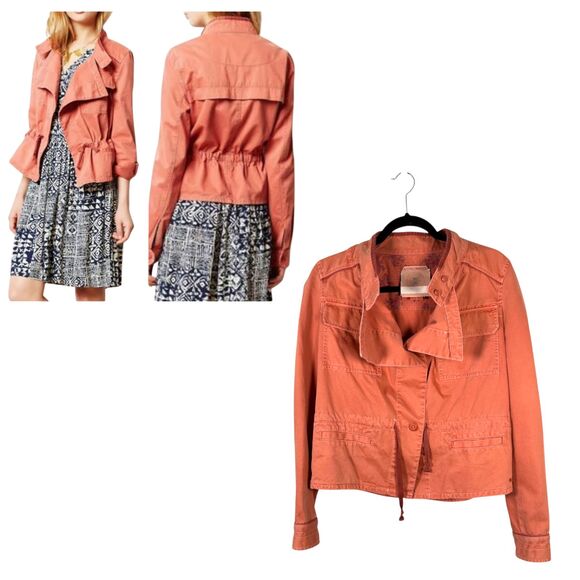 Hei Hei Anthropologie Washed Coral Pink Denim Shacket Size XS - Picture 1 of 7